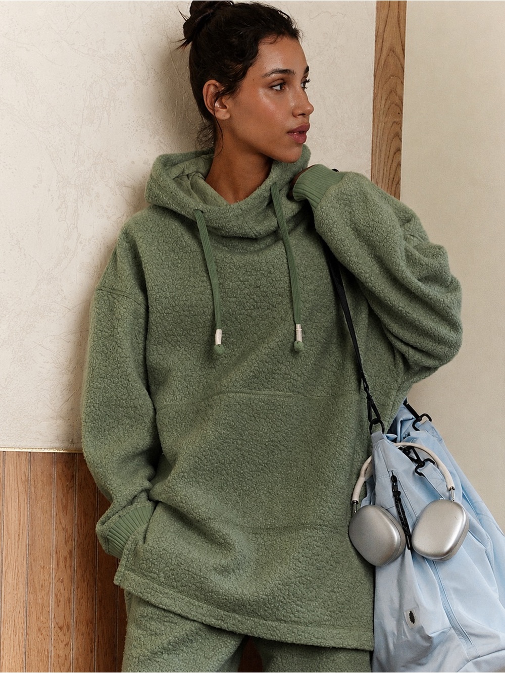 NWT Free People Highlands Wool Hoodie Olive Heather Green